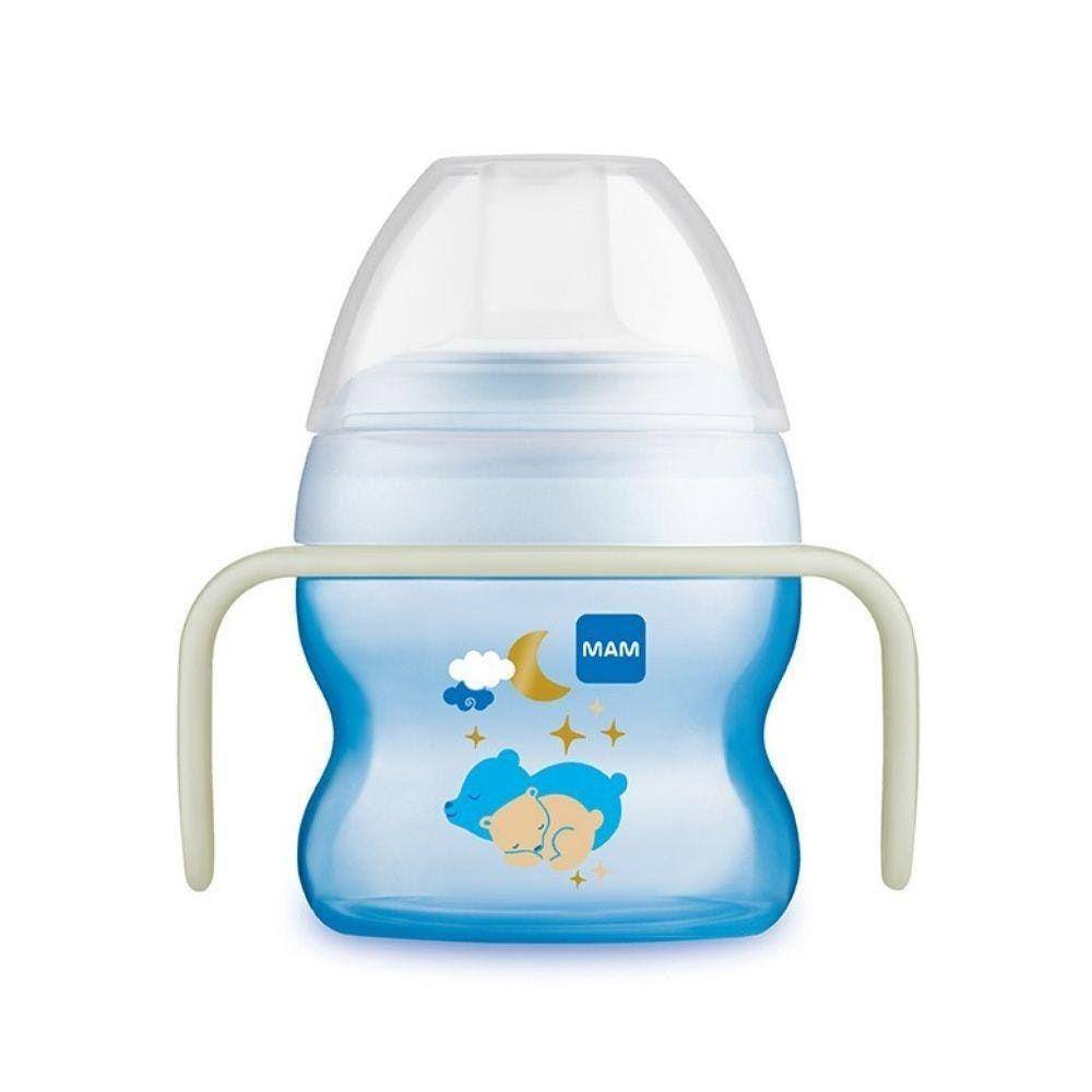 Copo De Treinamento Bebe Mam 150 Ml Starter Brilha Escuro Night Antivazamento Azul 4+ 4253