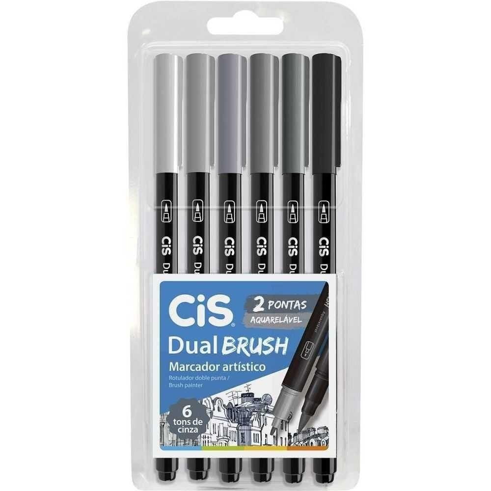 Marcador Artístico Dual Brush Tons Cinza 6 Cores - Cis