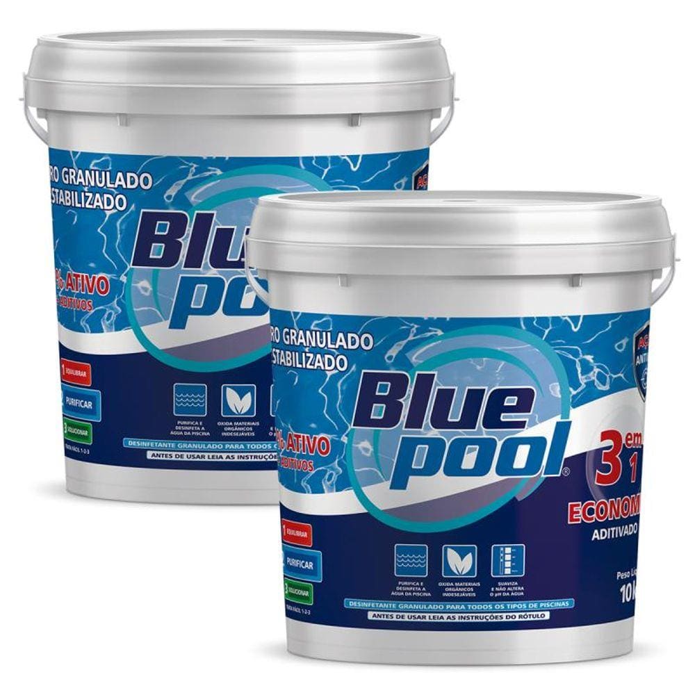 Cloro para Piscina 3 em 1 Economic Balde 10 KG 251910B Kit 2 Unidades Bluepool by FLUIDRA