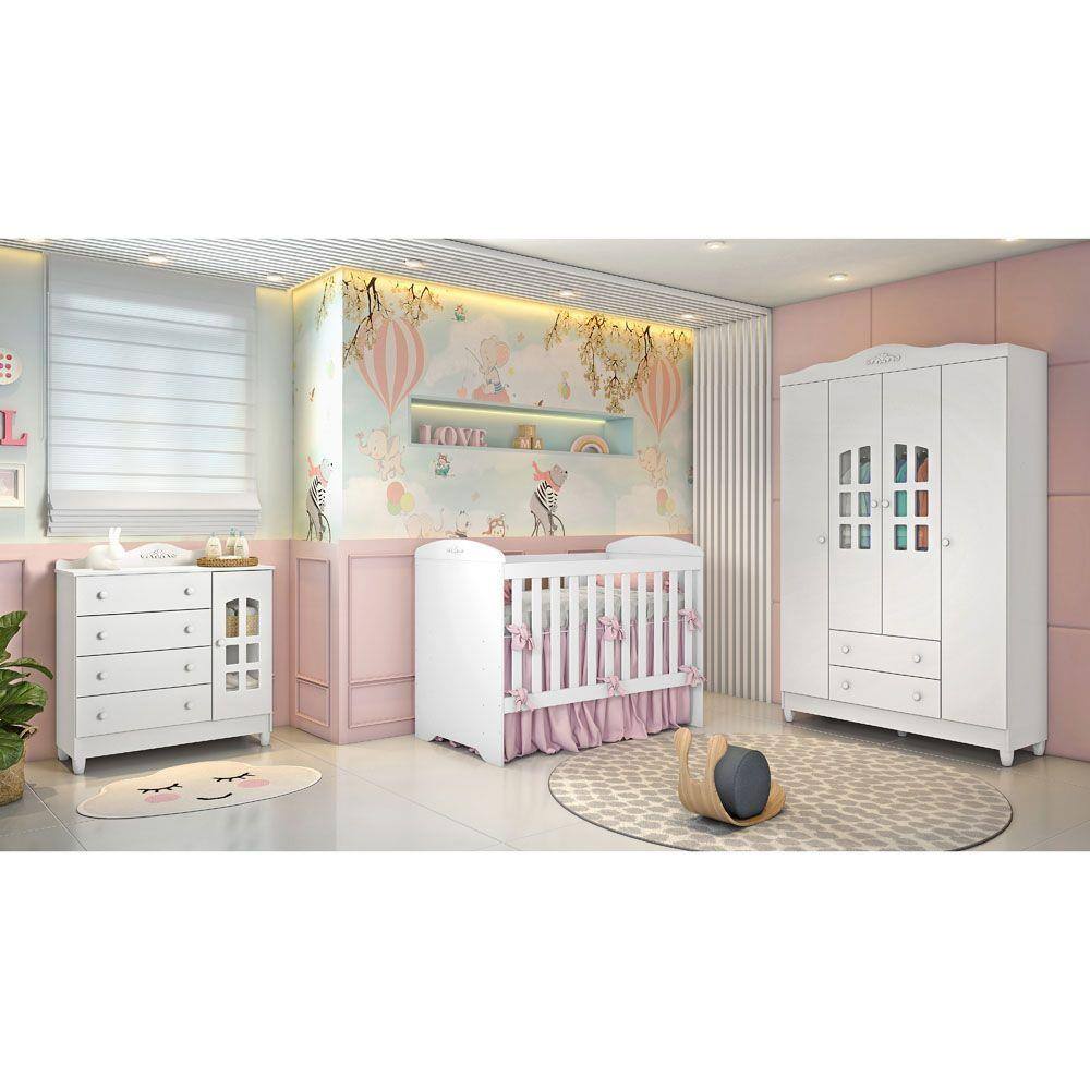 Roupeiro Helena 4 Portas e 2 Gavetas Branco para Quarto Infantil de Bebê  Infantil - Phoenix Baby 