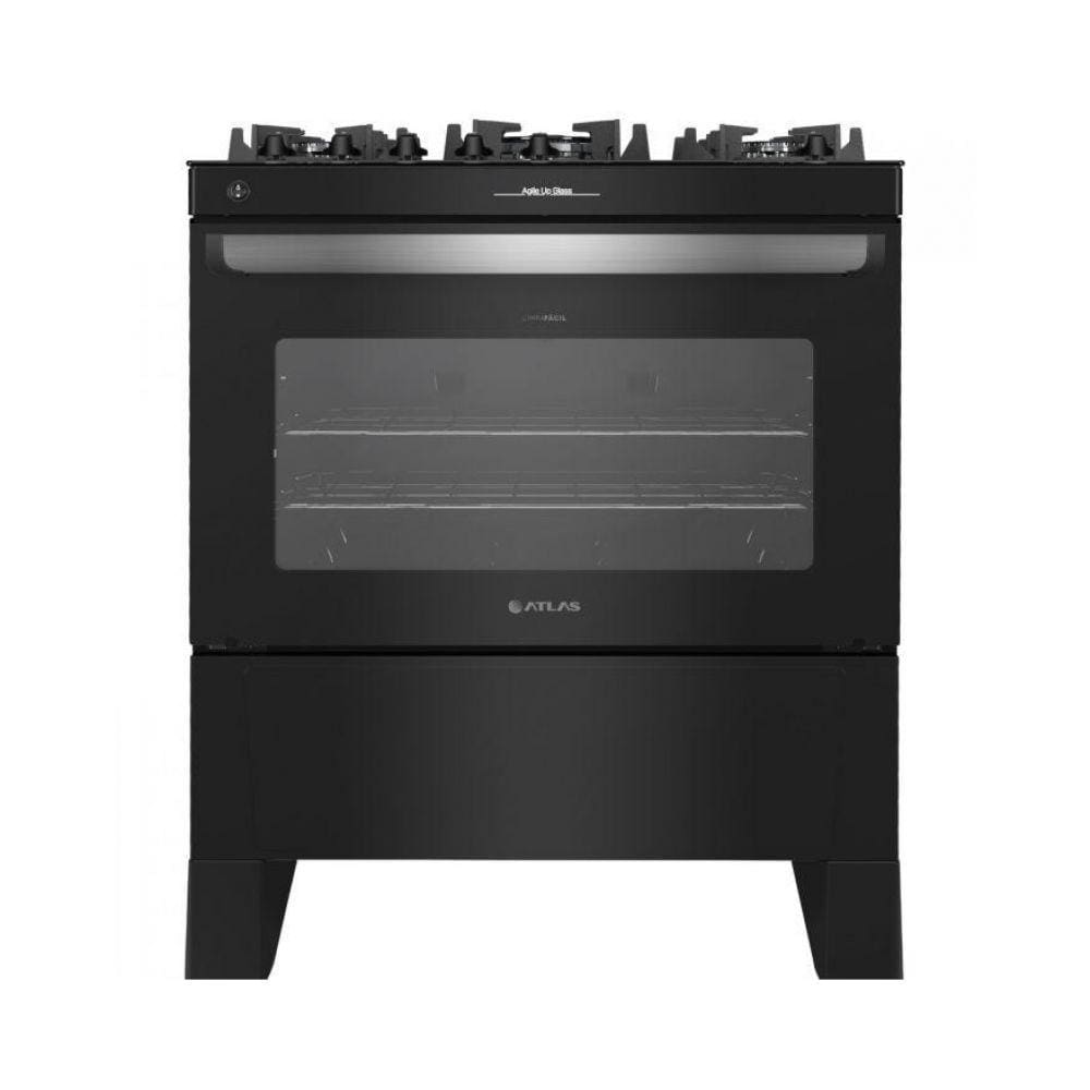 Fogao piso atlas agile up glass 4q gas engarrafado 4 queimadores preto
