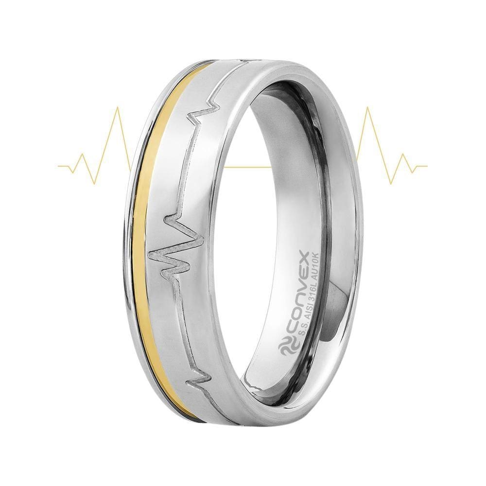Aliança Aço Heart Beat 6mm com Filete em Ouro 10k