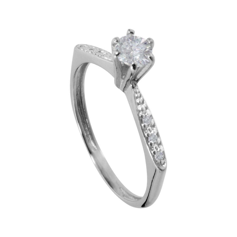 Anel Prata Solitário com Zircônia Branca 2mm