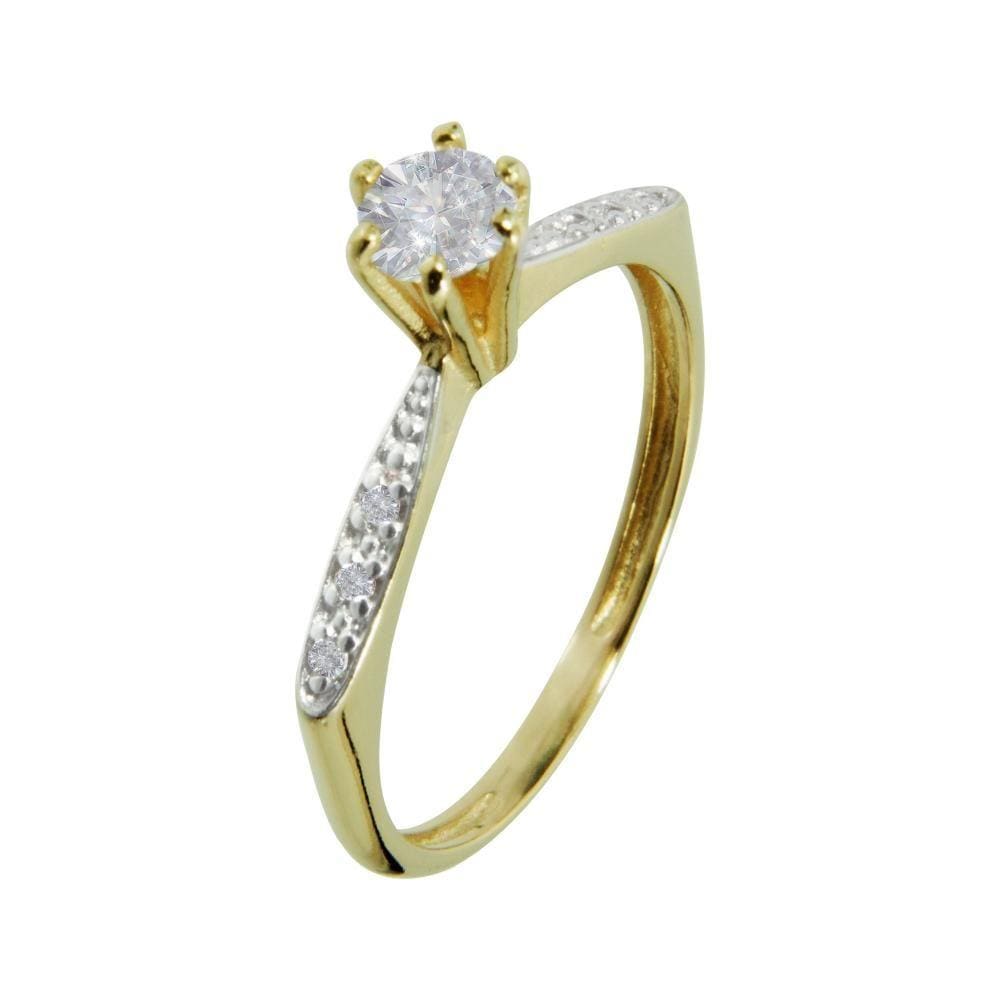 Anel Prata c/ Ouro 18K Solitário 2mm com Zircônia Branca 4mm