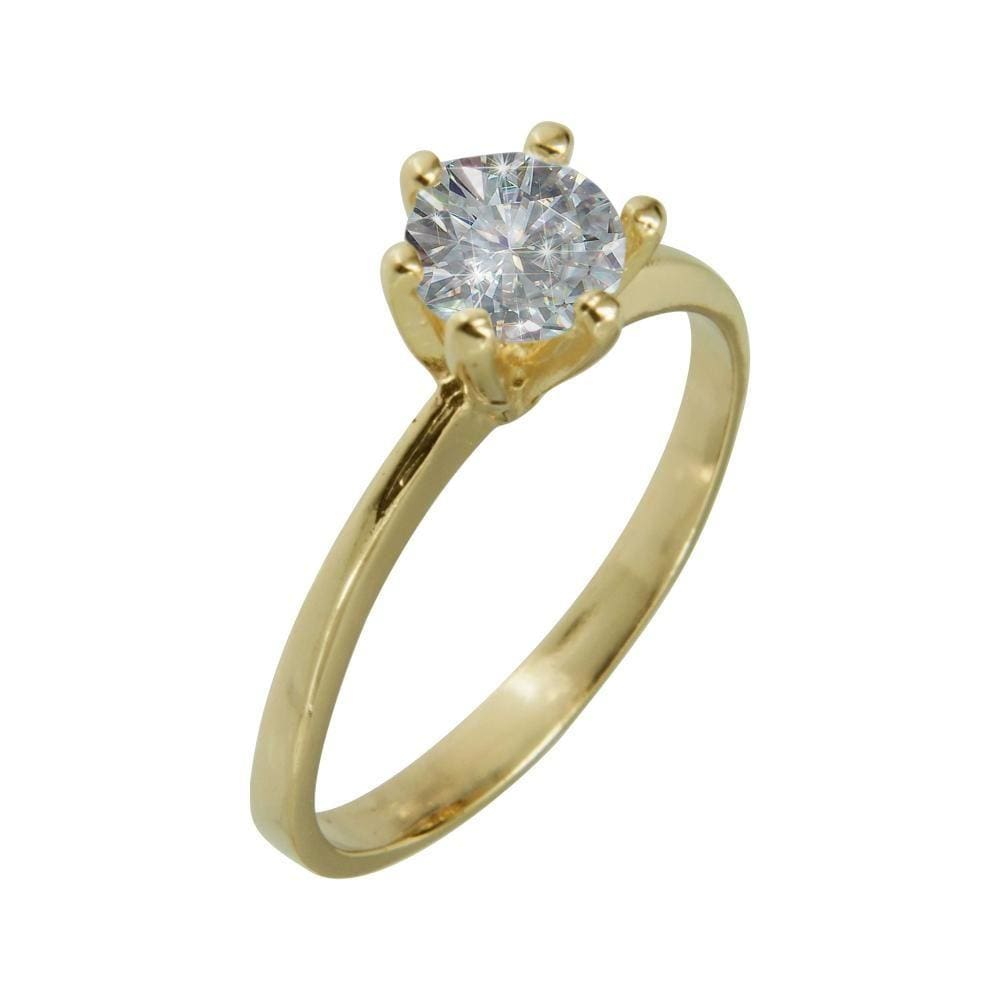 Anel Prata c/ Ouro 18K Solitário com Zircônia Branca 5.50mm