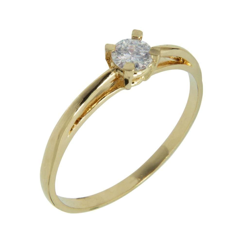 Anel Prata c/ Ouro 18K Solitário com Zircônia Branca 4mm