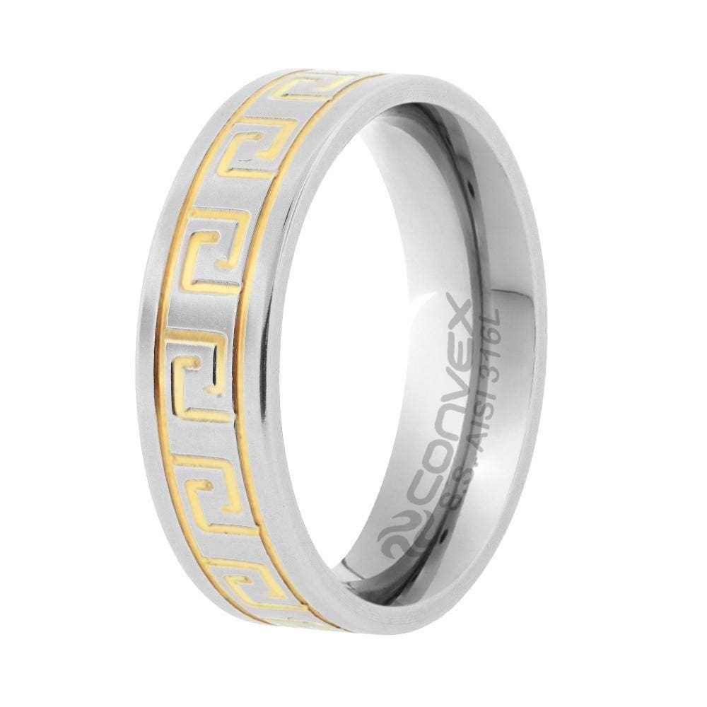 Aliança de Namoro Greek 6.5mm com Filete Gold IPG em Baixo Relevo