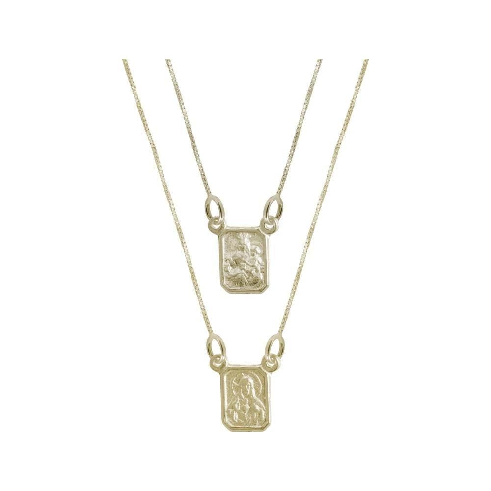Escapulário Prata c/ Ouro 18K Veneziana Dupla Face 8.4x6.5mm 60cm