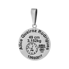 Pingente Aço Mandala Nascimento Menina 27mm