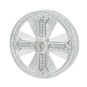 Pingente Prata Neo Crystal Círculo Cruz São Bento com Zircônia 28mm