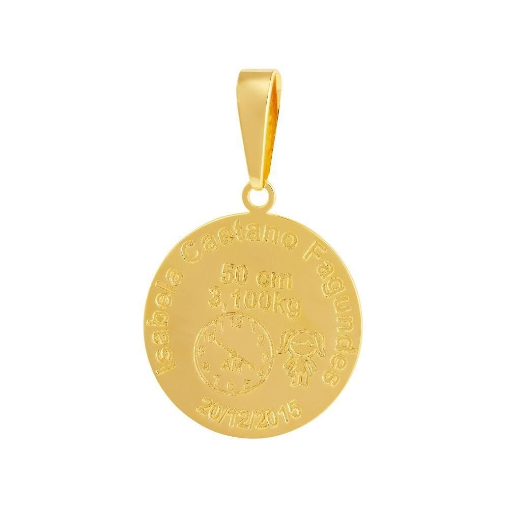 Pingente Aço Mandala Nascimento Menina 27mm Gold IPG
