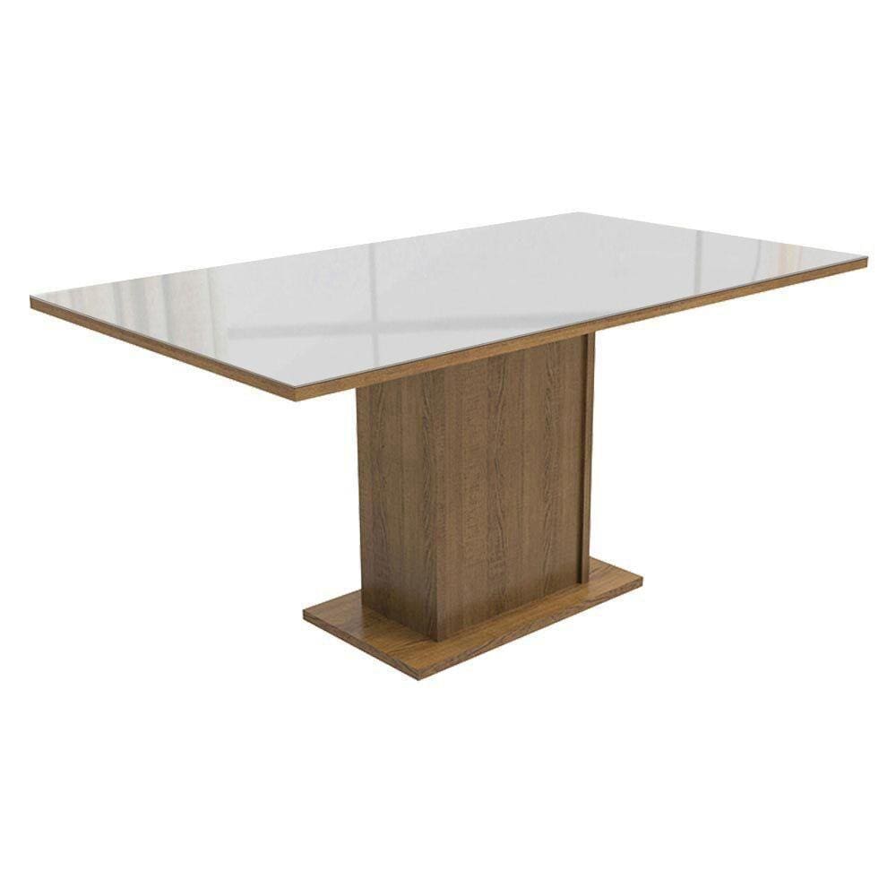 Mesa Madesa Retangular Tampo de Vidro 5275 - Rustic/Branco