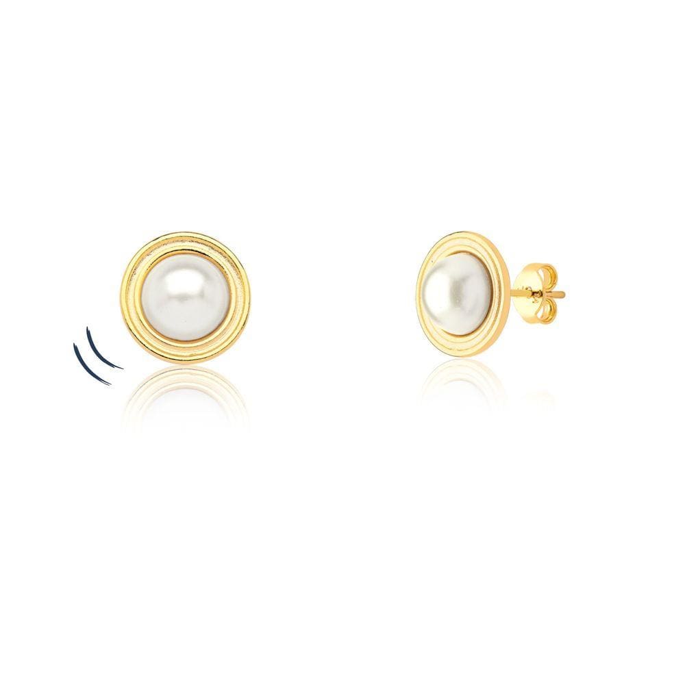Brinco Pérola Cabochon Revestida em Ouro