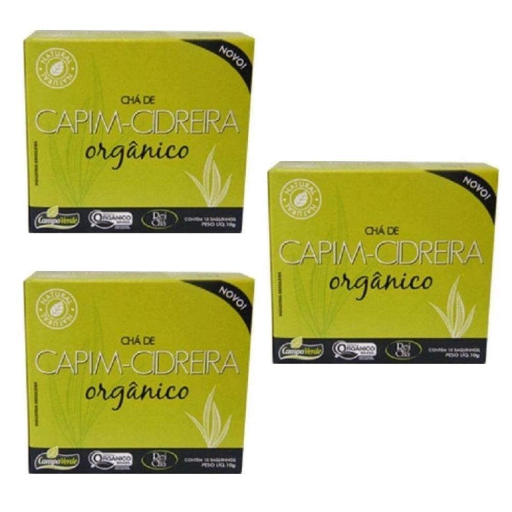 Kit 3cx Chá de Capim-Cidreira – Orgânico (30 sachês) – Campo Verde