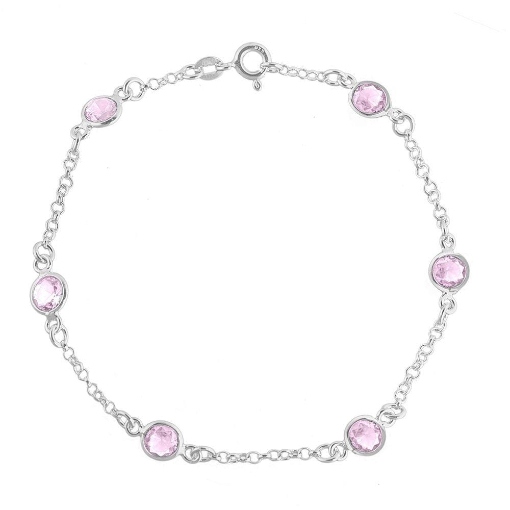 Pulseira Feminina Pedra Zircônia Rosa De Prata 925