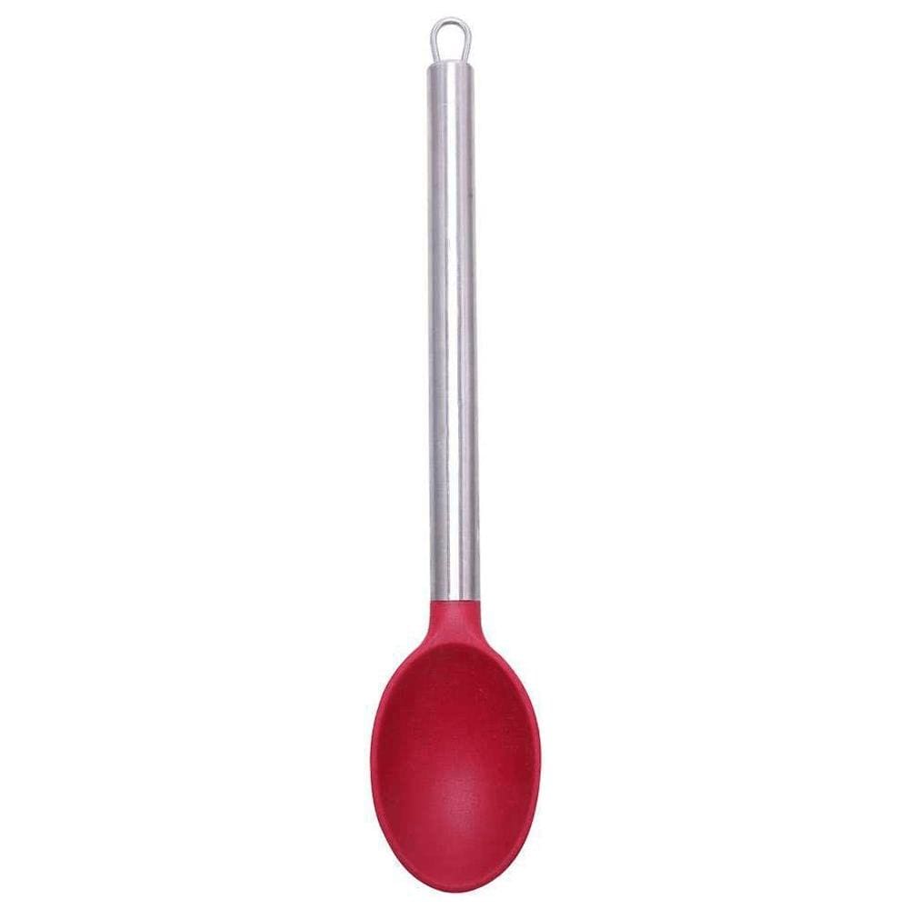 Colher De Silicone Inox Vermelha Utensílios Cozinha 6x33cm
