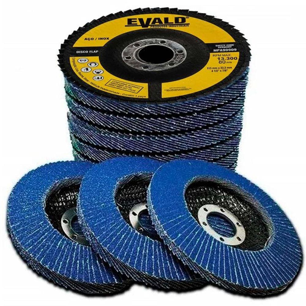Disco de Lixa Flap 4.1/2 POL 115 MM Aço Inox Grão 100 Kit com 10 Unidades EVALD EVALD