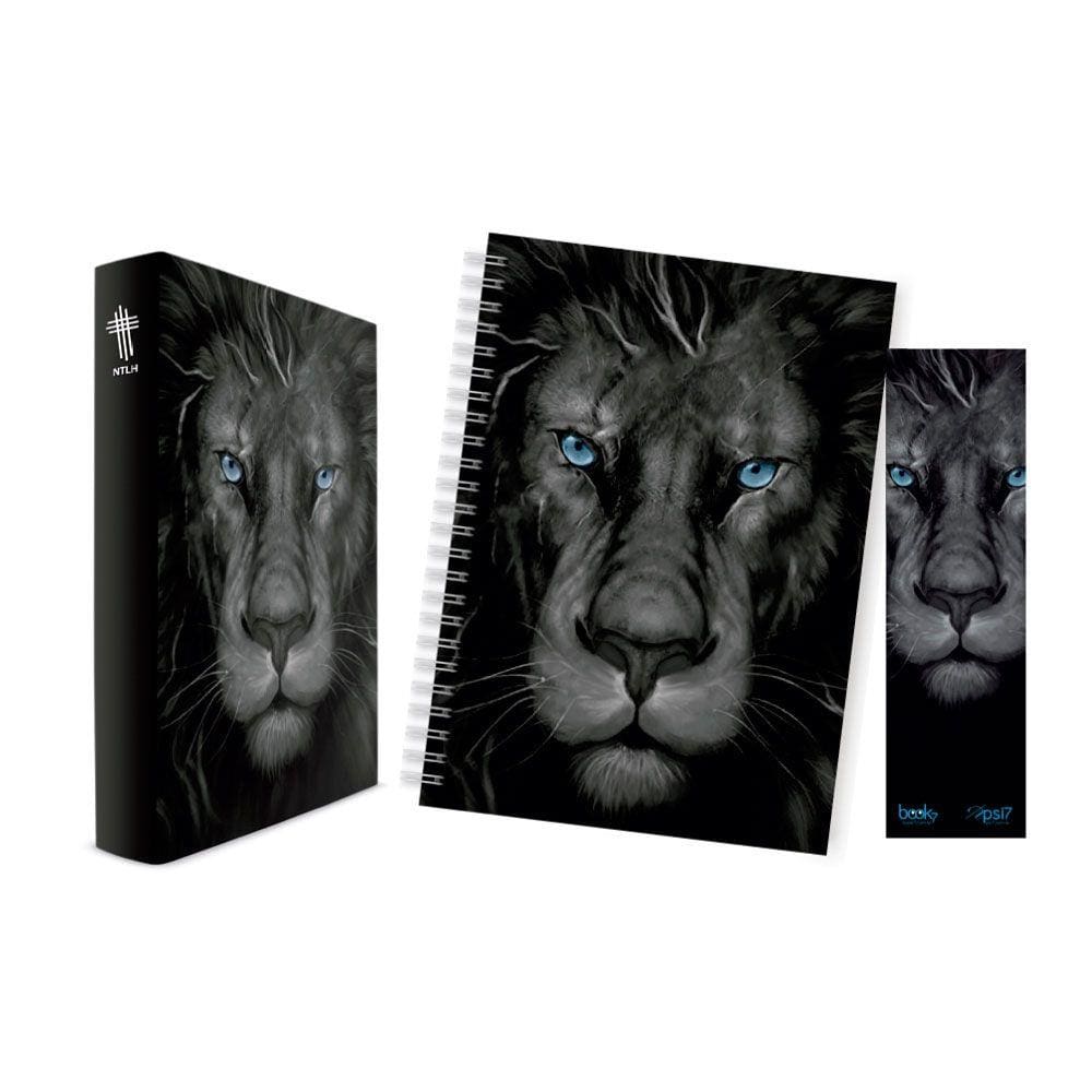 Kit Leão Grafite - Bíblia Capa Dura NTLH + Caderno + Marca Página