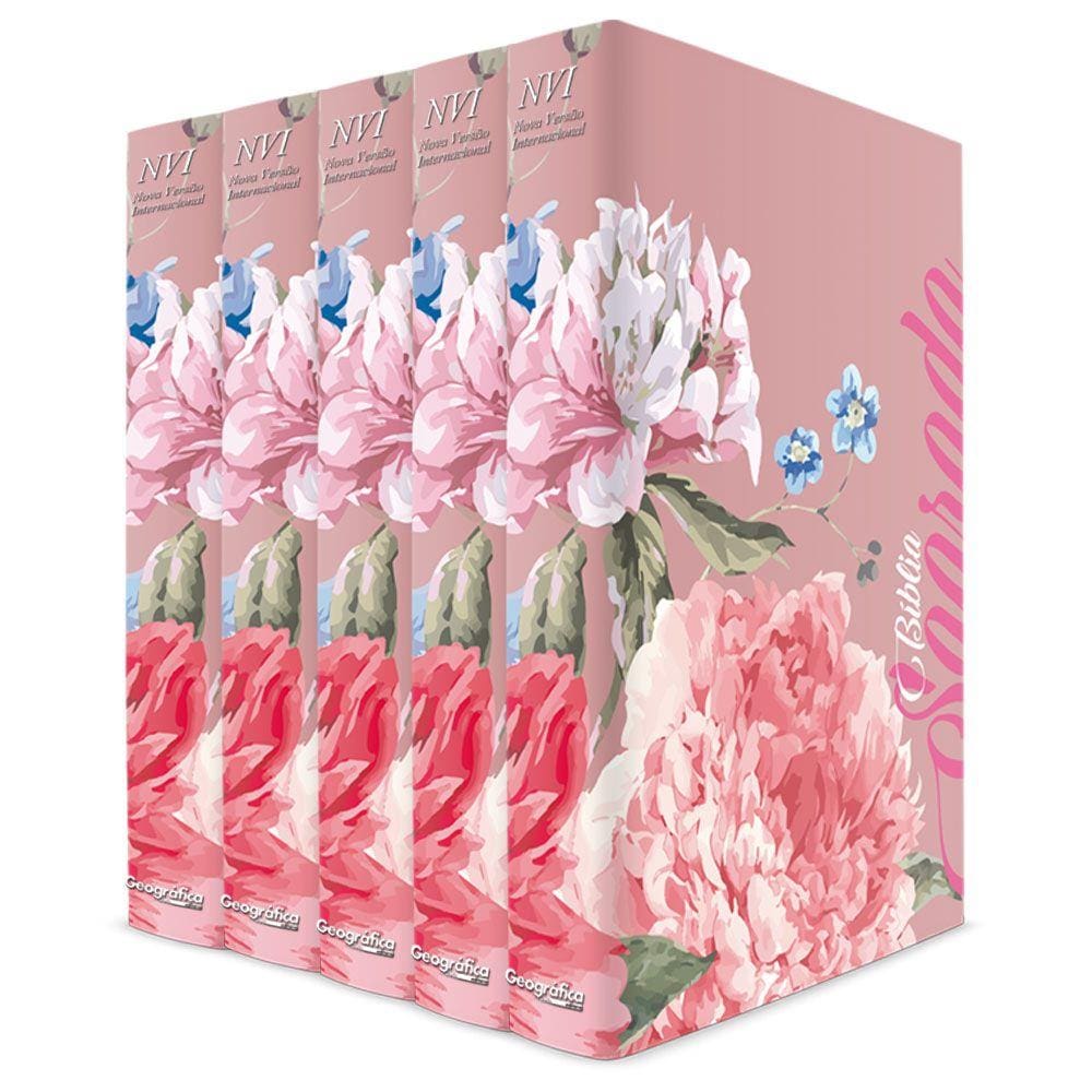 Kit com 5 Bíblias Rosa Florida - Capa Dura - NVI