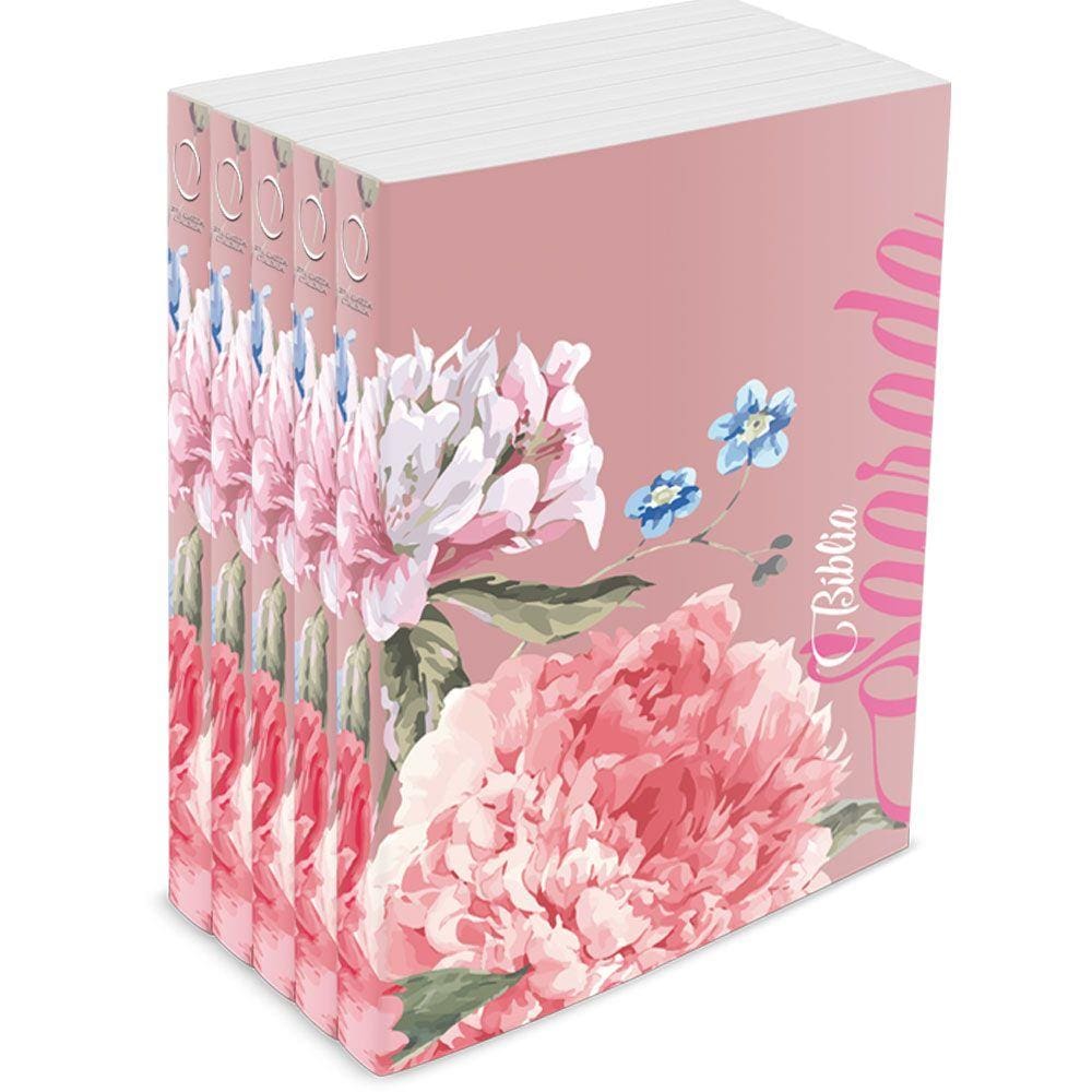 Kit com 5 Bíblias Rosa Florida - Brochura - NAA