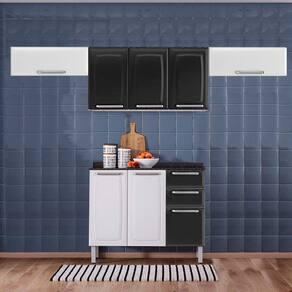 Cozinha Itatiaia Luce com Armários Aéreos e Balcão 2 Gavetas 8 Portas Preto / Branco