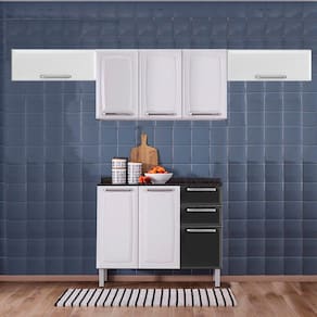 Cozinha Itatiaia Luce com Armários Aéreos e Balcão 2 Gavetas 8 Portas Preto / Branco