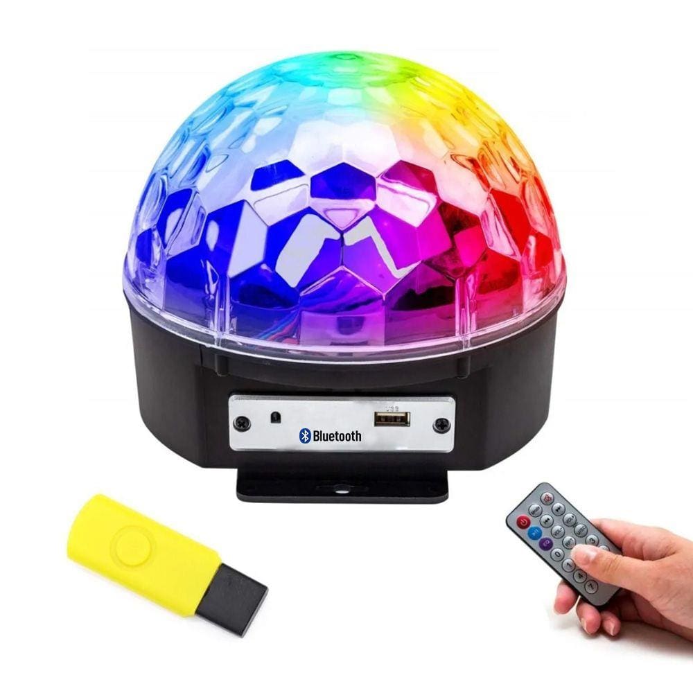 Globo Colorido Jogo de Luz Strobo Rgb Iluminação Dj Bluetooh MP3 Musica c/Controle Festa em Casa