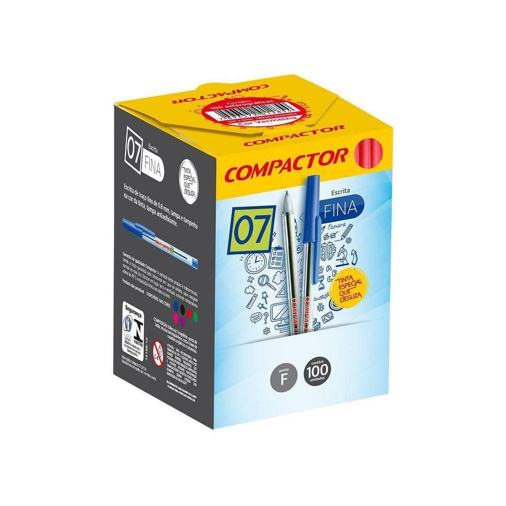 Caneta Esferográfica 07 100 Unidades Compactor - Vermelha