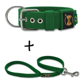 Coleira Cachorro Grande Pit Bull + Guia 80cm Verde (Reforçada / Super Resistente)