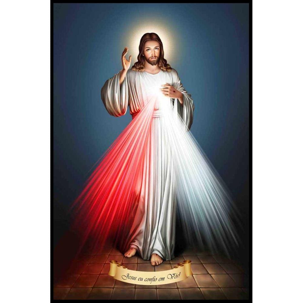 Quadro Decorativo Religioso Jesus Misericordioso Sala Luxo 40x60cm com moldura e vidro