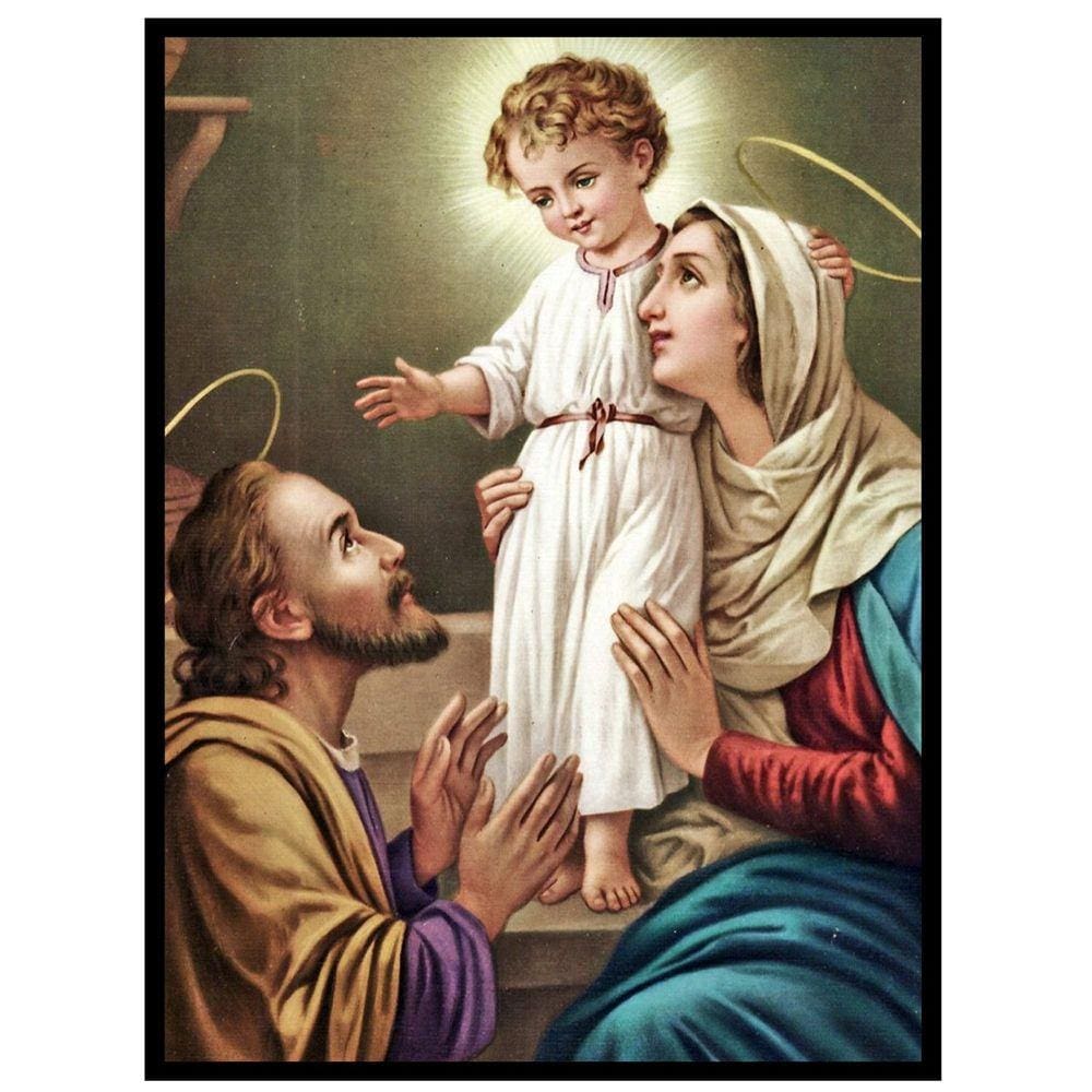 Quadro Decorativo Religioso Jesus Maria e José Família de Nazaré 30x40cm com moldura e vidro