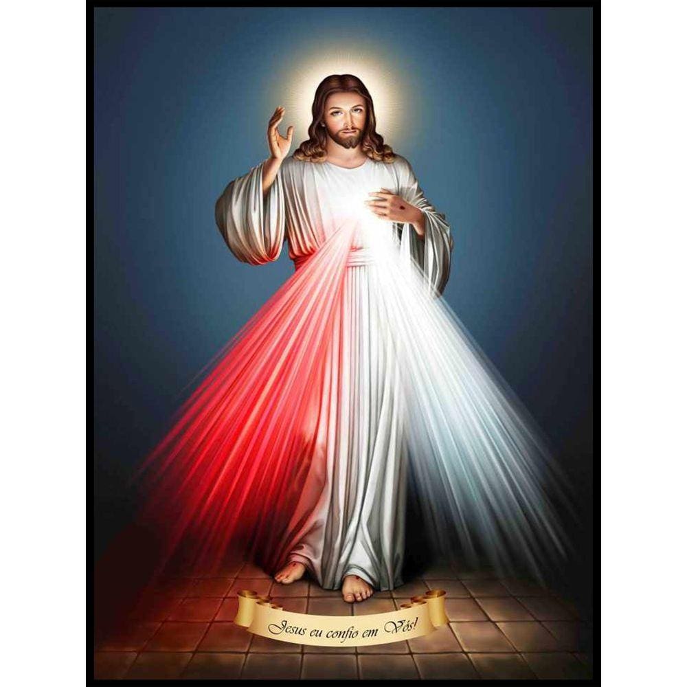 Quadro Decorativo Religioso Jesus Misericordioso Luxo 30x42cm com moldura e vidro