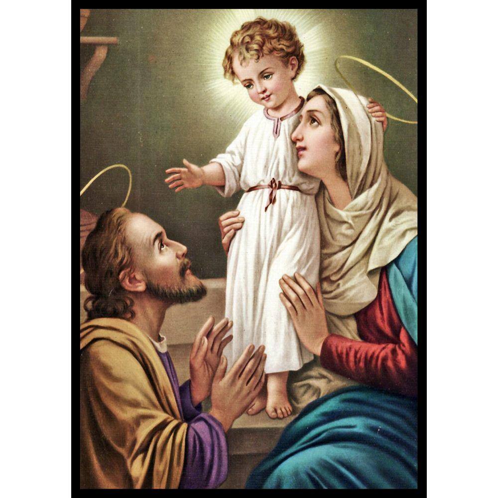 Quadro Decorativo Religioso Jesus Maria e José Família de Nazaré 40x55cm com moldura e vidro