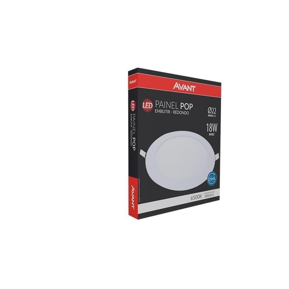 Plafon Painel Avant Led 22cm Redondo Embutir 1260 Lumens 6,5K 18W Bivolt