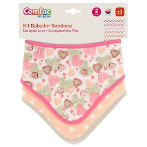 Kit 2 Uni. Babador Bandana Triangular Corações - Comtac Kids