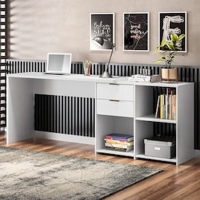 Mesa de Escritório Escrivaninha em L Notavel Com Tampo Giratório com 2 Gavetas Nogal