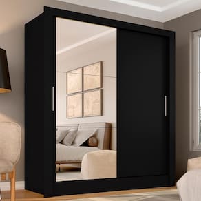 Guarda Roupa Solteiro Paloma 2 Pts C/ Espelho Preto Fosco - Moveis Arapongas