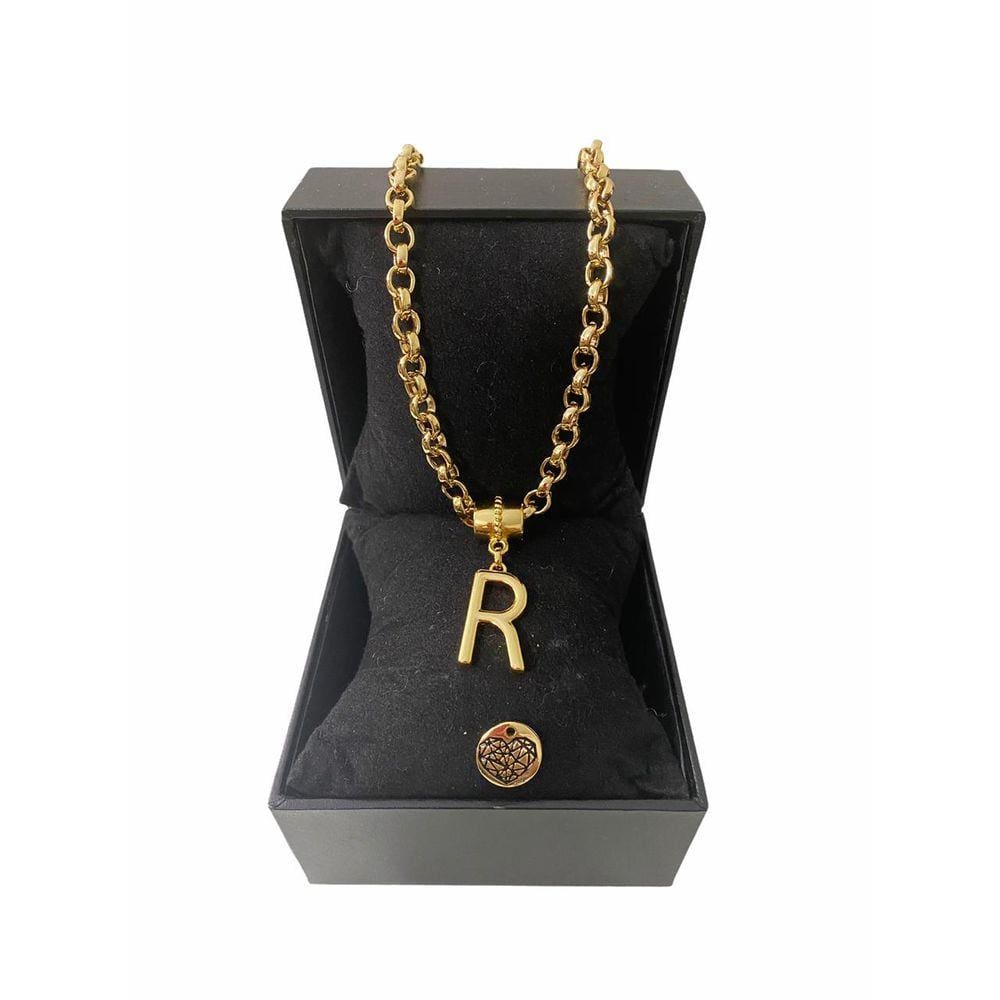 Colar Feminino Elo Português Grosso 6mm Letra "R"