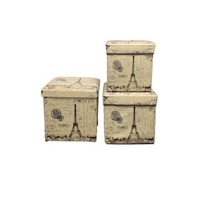 Kit 3 puffs baú estampa vintage Paris