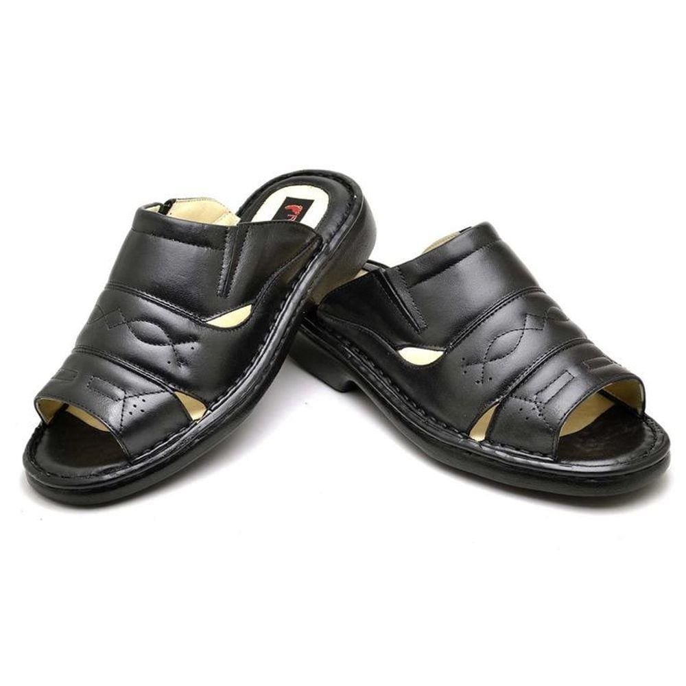 Chinelo Masculino Conforto Couro Preto 2600