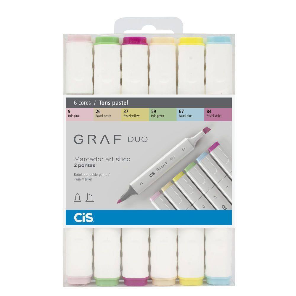 Estojo de Marcador Artístico GRAF DUO Duas Pontas 6 Tons Pastel CiS
