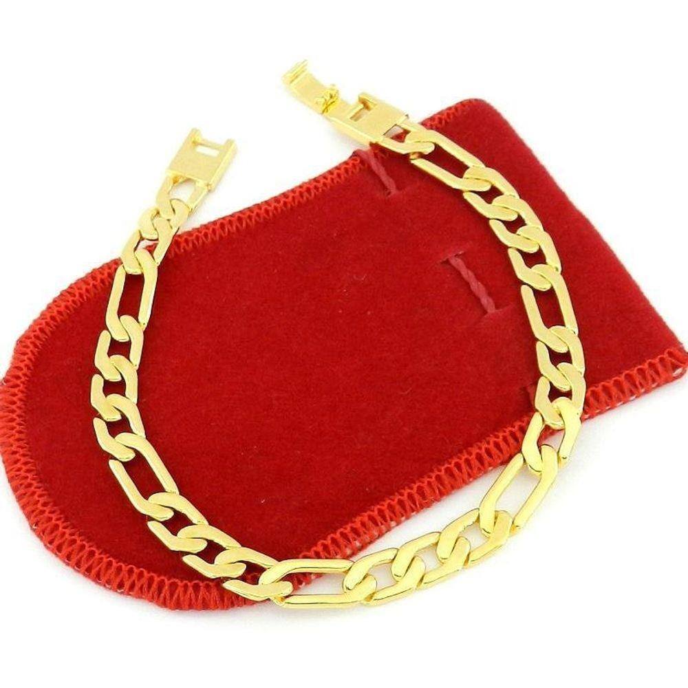 Pulseira Masculina 20Cm 7Mm Largura Folheado Ouro Pl446B