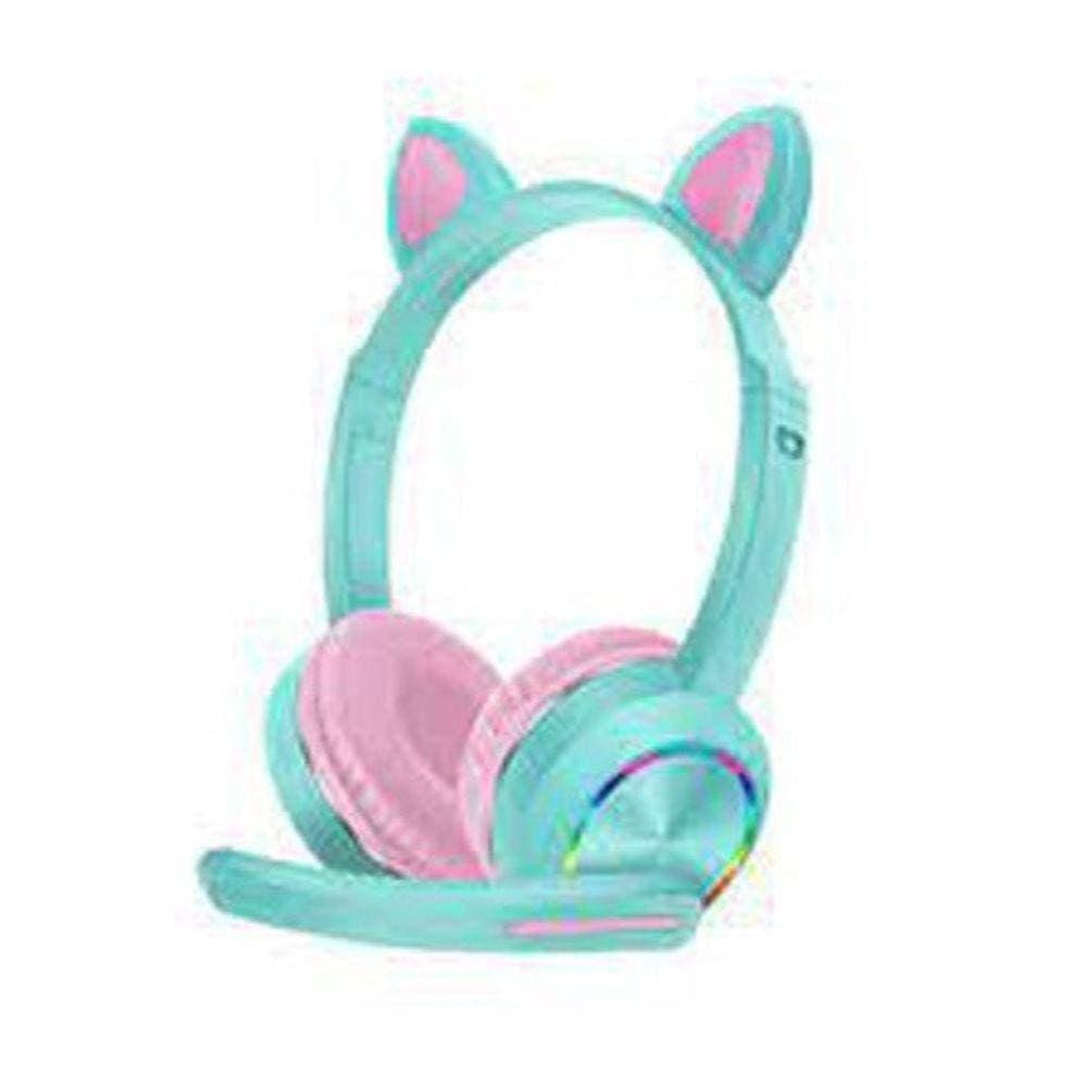 Fone Ouvido Gamer Gatinho Verde/Rosa Cat Ear Headset Com Led
