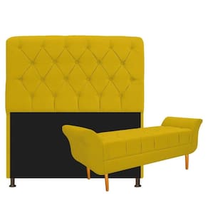 Kit Cabeceira e Recamier 140 Cm Casal Corano Amarelo