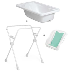 Kit Banheira Banho Bebê Rigída Branca Burigotto Com Suporte e Redutor