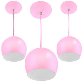 Kit 3 Pendentes Bola Pequena Alumínio 15cm Rosa Bebê
