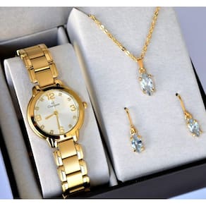 Relogio Champion Feminino Pequeno Dourado Cn28419w + Kit Semi Joia