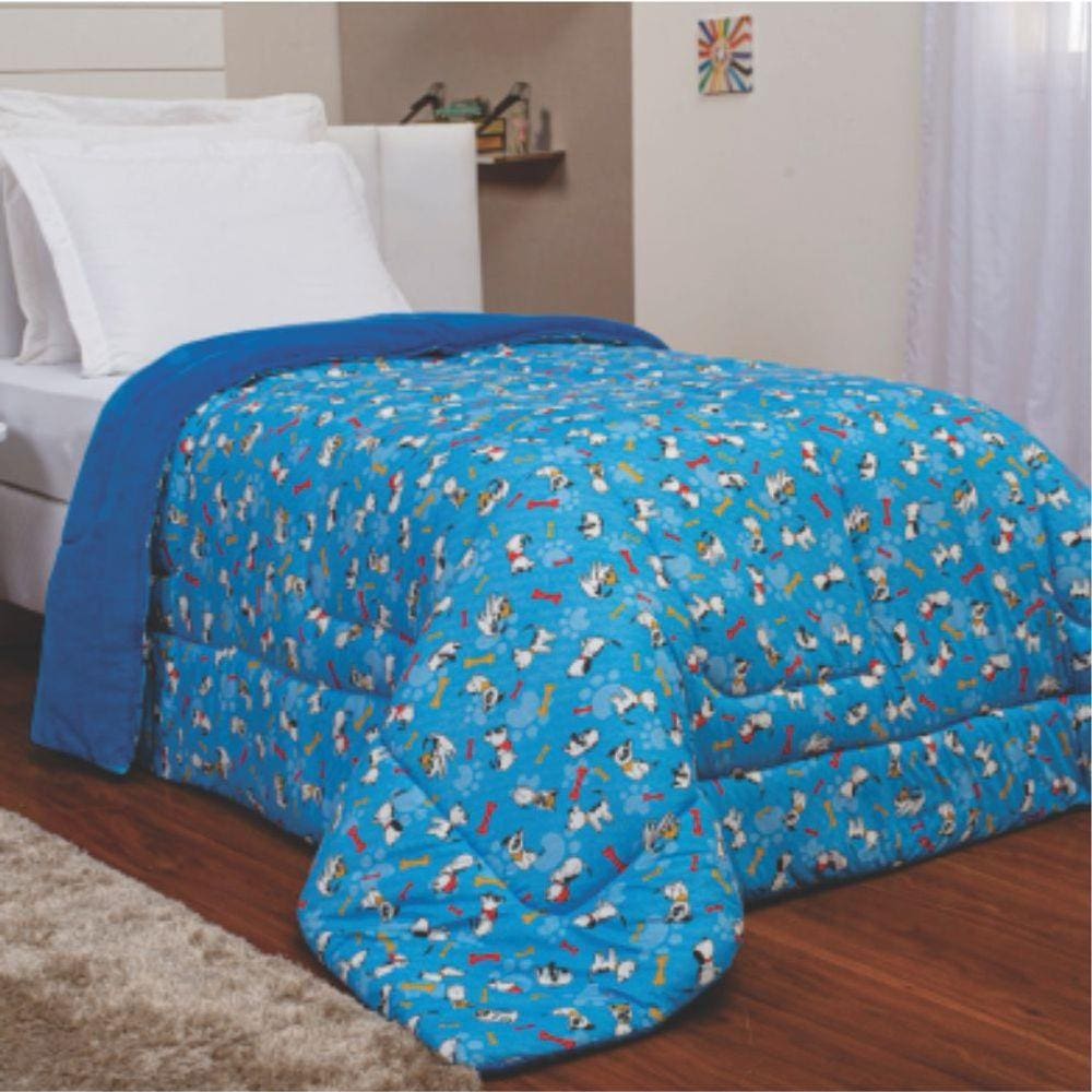 Edredom Solteiro Dupla Face Flacce Plush e Malha Azul Royal
