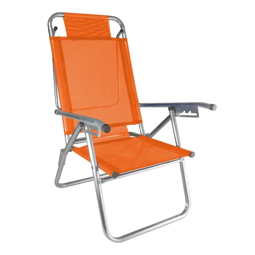 Cadeira de Praia Alumínio Reforçada 5 Posições Infinita UP Laranja Zaka 120 KG