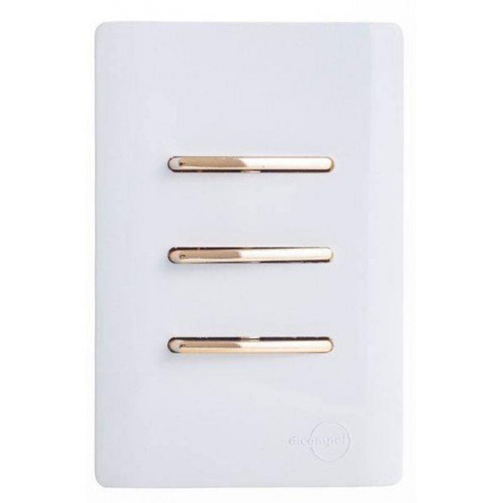 Cj Interruptor Triplo Paralelo Com Suporte 4X2 - Dicompel Novara Branco Gold - Dnv1200/9Brgd